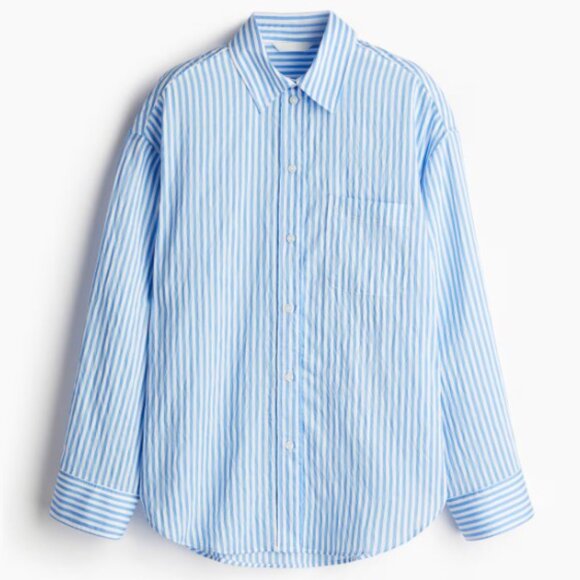 H&M blue and white striped oversized shirt Large - Picture 5 of 8